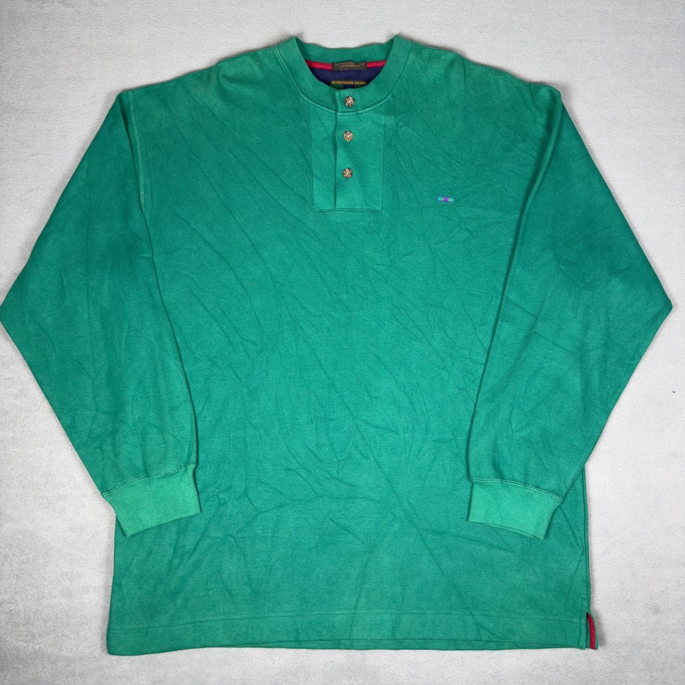 Vintage 90s Alexander Julian Colours Green Cotton Henley Shirt Long Sleeve XL